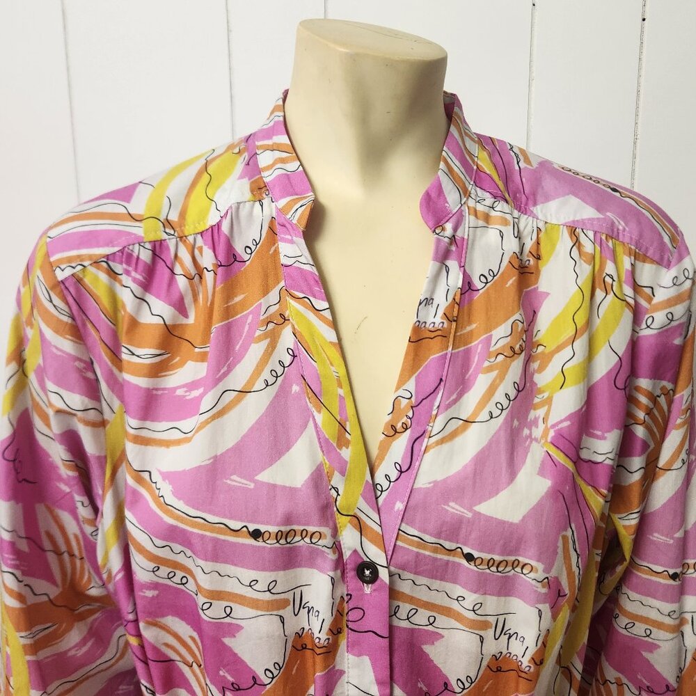 Vera Anthropologie dress L colorful cotton shirt dress